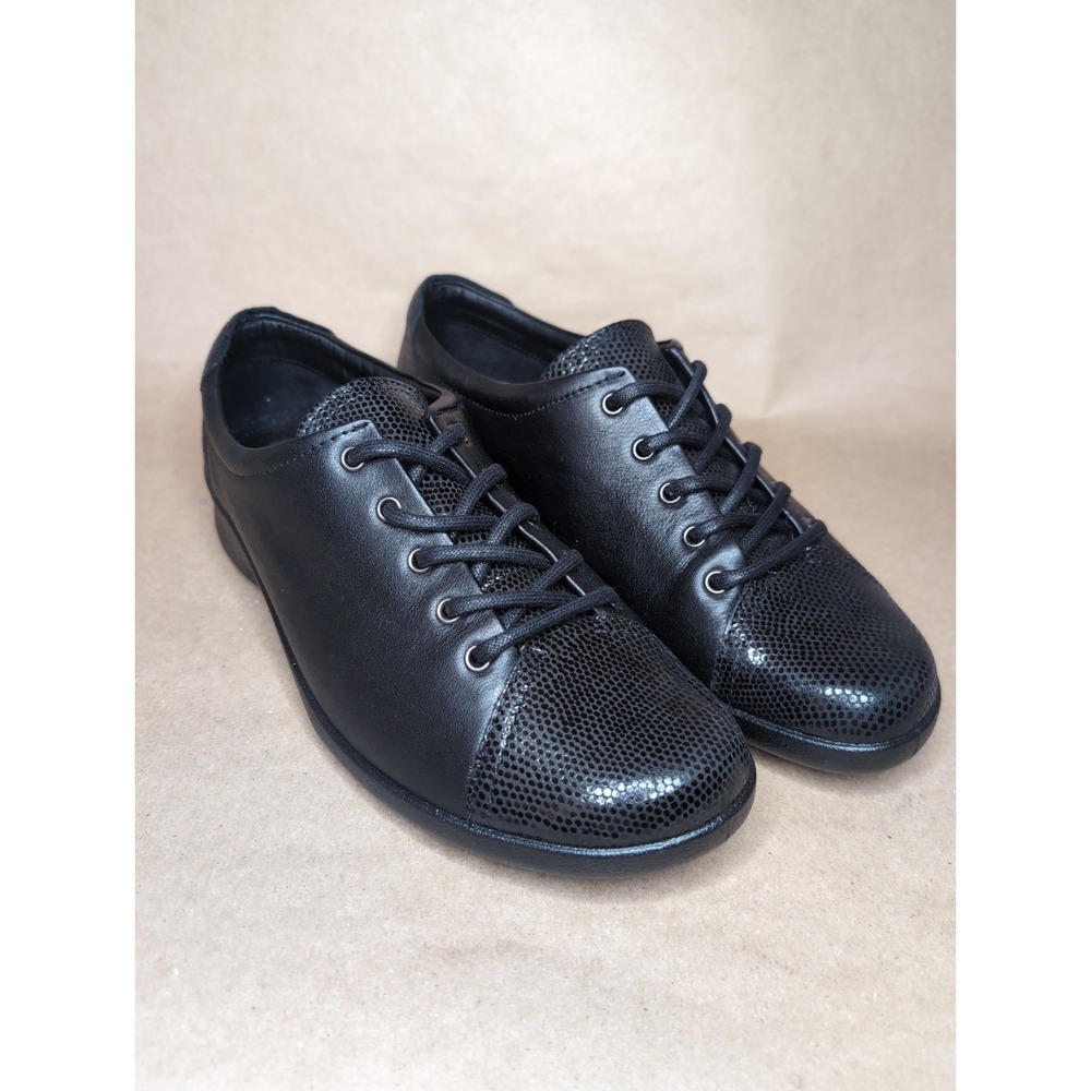 Hotter Women's 10, UK 8 Dew Black Leather Lace-up Walking Shoes Textured Toe